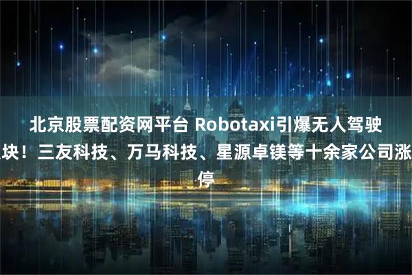 北京股票配资网平台 Robotaxi引爆无人驾驶板块！三友科技、万马科技、星源卓镁等十余家公司涨停